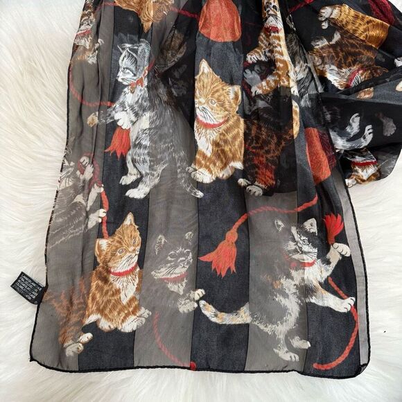 Vintage Cat Stripe Black Scarf Long Neck Kitten Sheer Kitten Animal - Picture 2 of 6